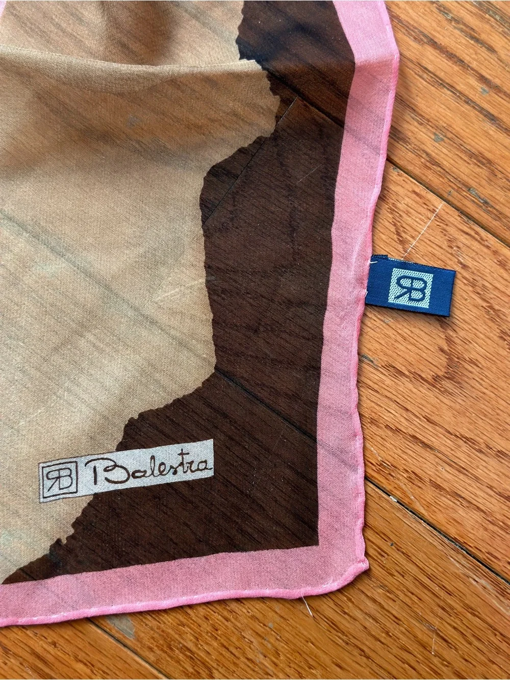 Baletra Vintage 100% Silk Long Scarf Brown Beige Pink Floral Abstract 63” x 17”